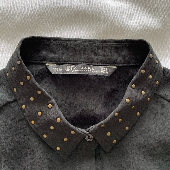 Zara sheer black shirt with studded collar - Picture 3 of 8